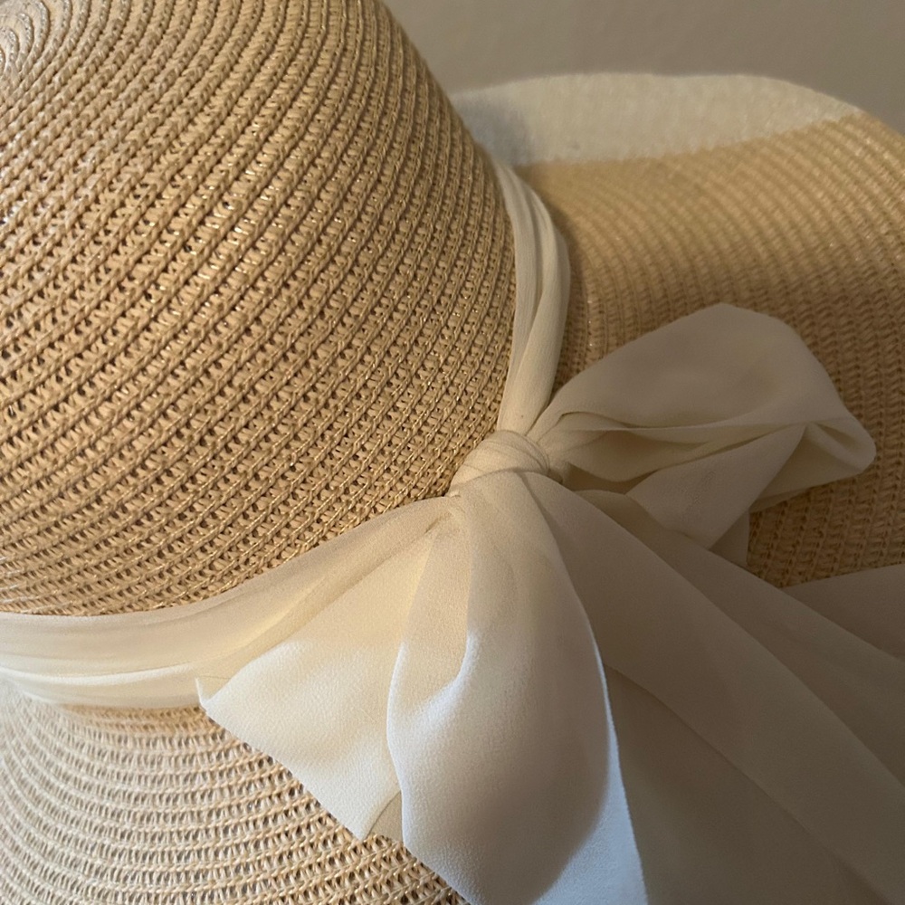 Elegant Tan Sun Hat with Cream Ribbon - Picture 6 of 7